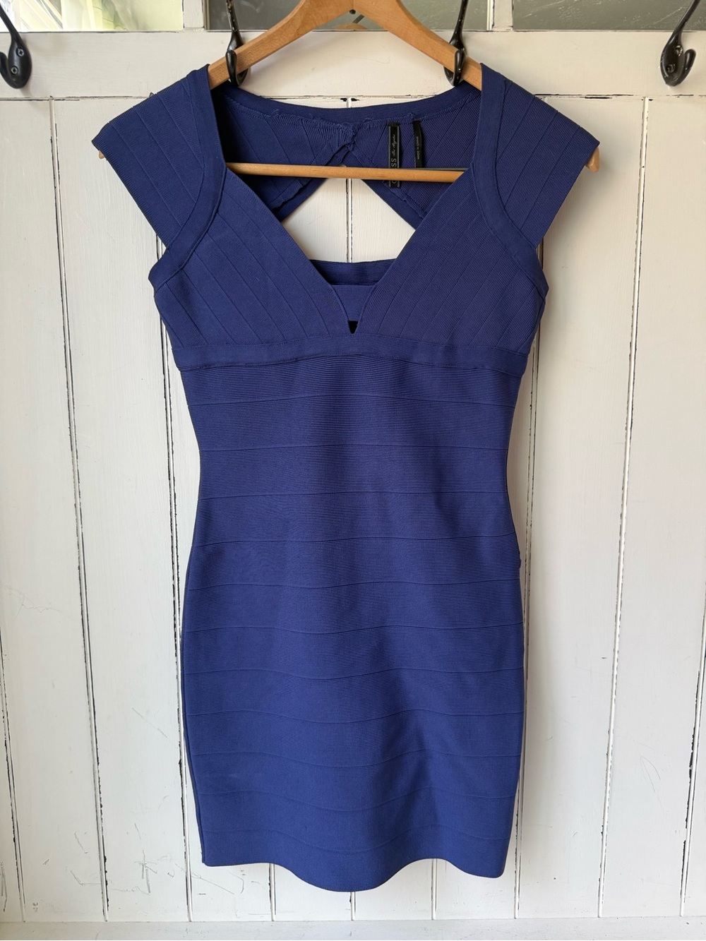 Guess Royal Blue Bandage Dress V-Neck Cutout Bodycon Size Small S